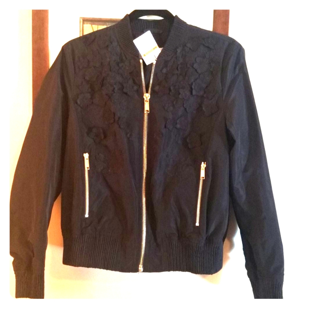 NWT Michael Kors black flower embellished jacket